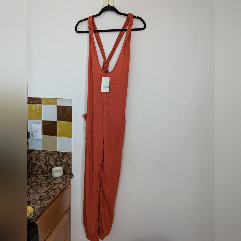 Thaluta Loose Fit Harem Jumpsuit Baggy Overall Orange - one size fits all